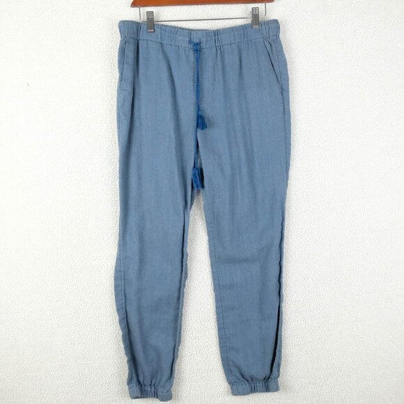 Madewell Joggers Womens Medium Blue Linen Blend Draw String Tapered Casual - Picture 1 of 10